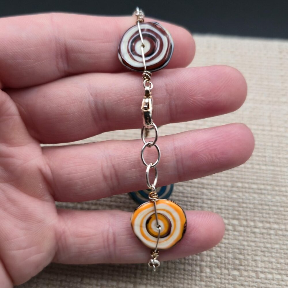 7+1 Inch Sterling Silver Handmade Wire Swirling Glass Bracelet A6544 - Picture 4 of 7